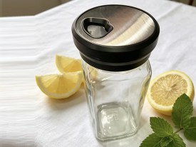 Salero especiero vidrio tapa acero y plastico redonda